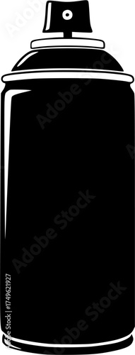 Simple black and white illustration of an aerosol spray can on a plain white background silhouette
