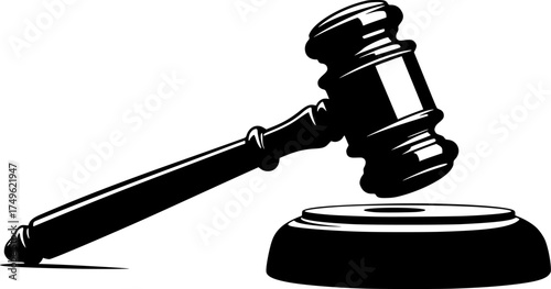 Black and white gavel illustration for law justice and legal themes
