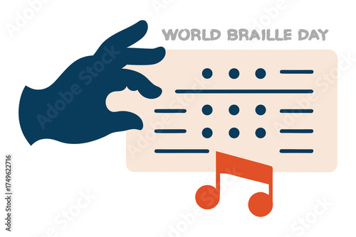 Braille Music Score Vector with Hand Reading Notes