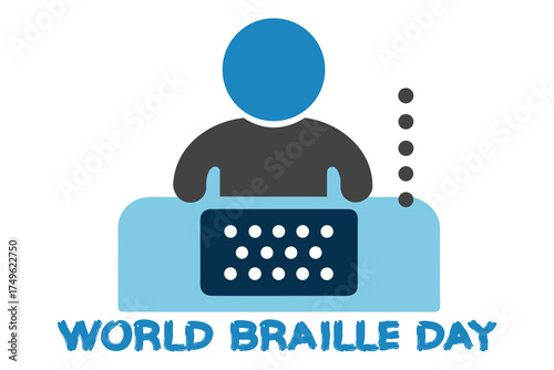 Braille Typewriter Vector with Person Typing Realistic Design