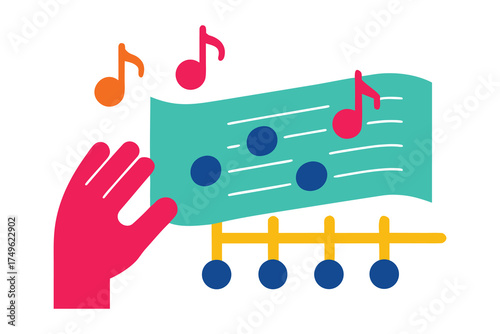 Braille Music Score with Hand Reading Notes Vector