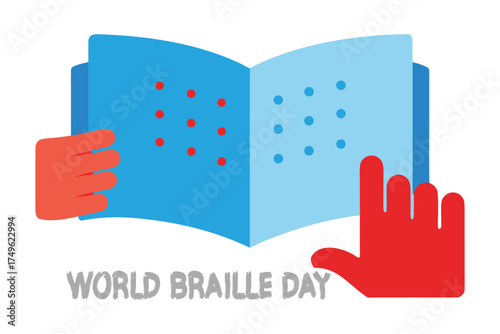 Fingertips Reading Braille Book Vector Realistic Illustration