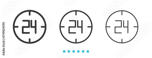 24 Hour Clock and Around Icon. Thin line icon vector