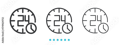 24 Hour Clock and Around Icon. Thin line icon vector