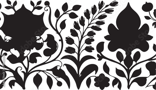 Black and white floral vector pattern: seamless botanical design eps silhouette