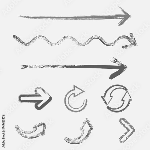 Hand drawn arrow collection isolated on white background set of grunge arrows, direction indicators, and pointers for design projects, presentations, or creative work