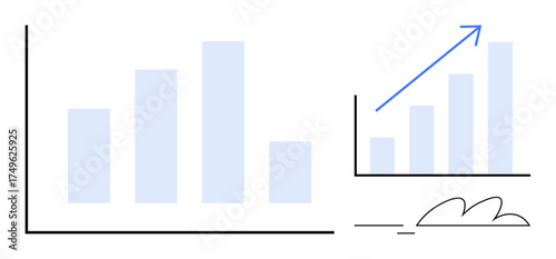Bar chart with upward-growing bars and a blue arrow symbolizing growth, progress, and performance improvement. Ideal for business, finance, analytics, strategy, achievement, planning and goals