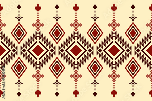 Seamless abstract geometric pattern with red on yellow background ,Native American tribal fabric, tile, carpet, vector, illustration design