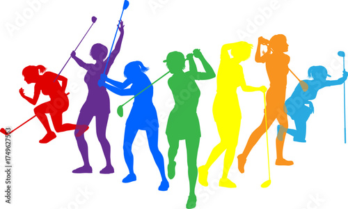 Silhouette golf player set. Active golfers golfing sports people healthy players fitness silhouettes concept.