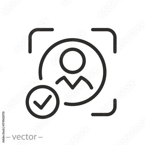 Identity Verification Icon. User Authentication Sign. Authorization Process. Editable Stroke Vector Illustration.