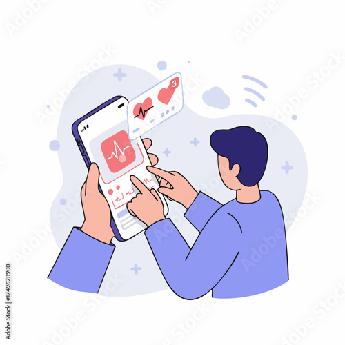 Flat Style Detailed Mobile Health Application on Smartphone Illustration