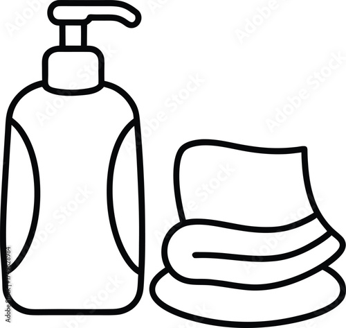 clean body soap and towel outline vector.