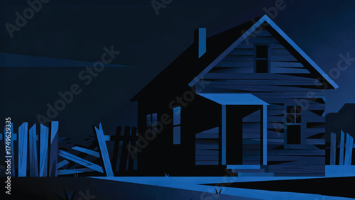 Illustration Of An Old Wooden House With A Broken Fence, A Spooky Halloween Atmosphere Vector Design Template