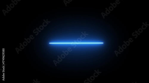 A vibrant blue neon light bar animates horizontally across a dark black background with a subtle gradient, creating a futuristic and abstract motion graphic loop.	