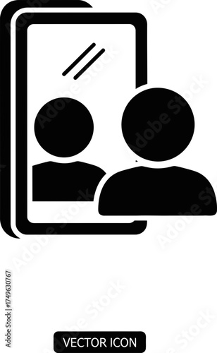 User avatar profile reflecting in smartphone screen. Self portrait, selfie concept. Vector icon in simple black flat style for application, website page