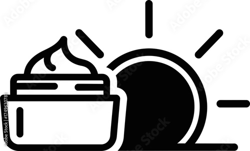 Sunscreen cream bottle icon. Sun protection factor, SPF. Skin care, beauty, health, summer concept. Vector outline icon for design