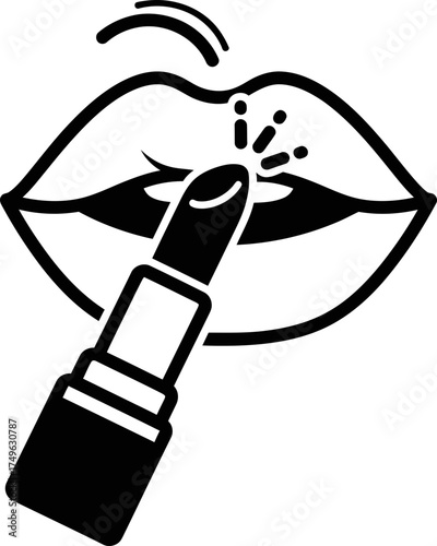 Woman lips with lipstick icon. Beauty and makeup concept. Vector illustration in simple flat style for app, website, or cosmetic design