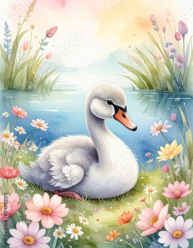 Wallpaper Mural Schwanenküken auf der Blumenwiese Torontodigital.ca