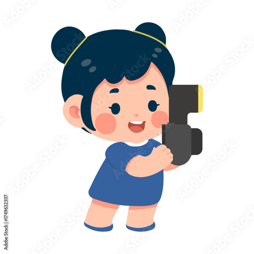 Illustration of Girl Holding Camera