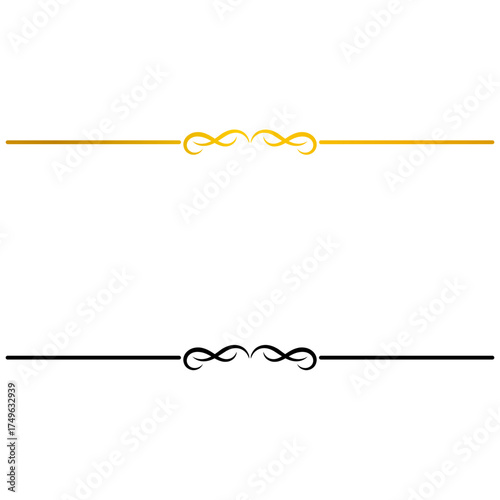 Elegant ornamental swirl divider in black and gold – Decorative flourish line element for invitations, certificates, and luxury designs.