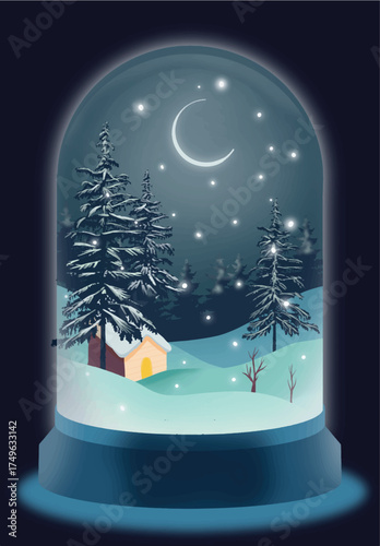 Winter Night in Snow Globe