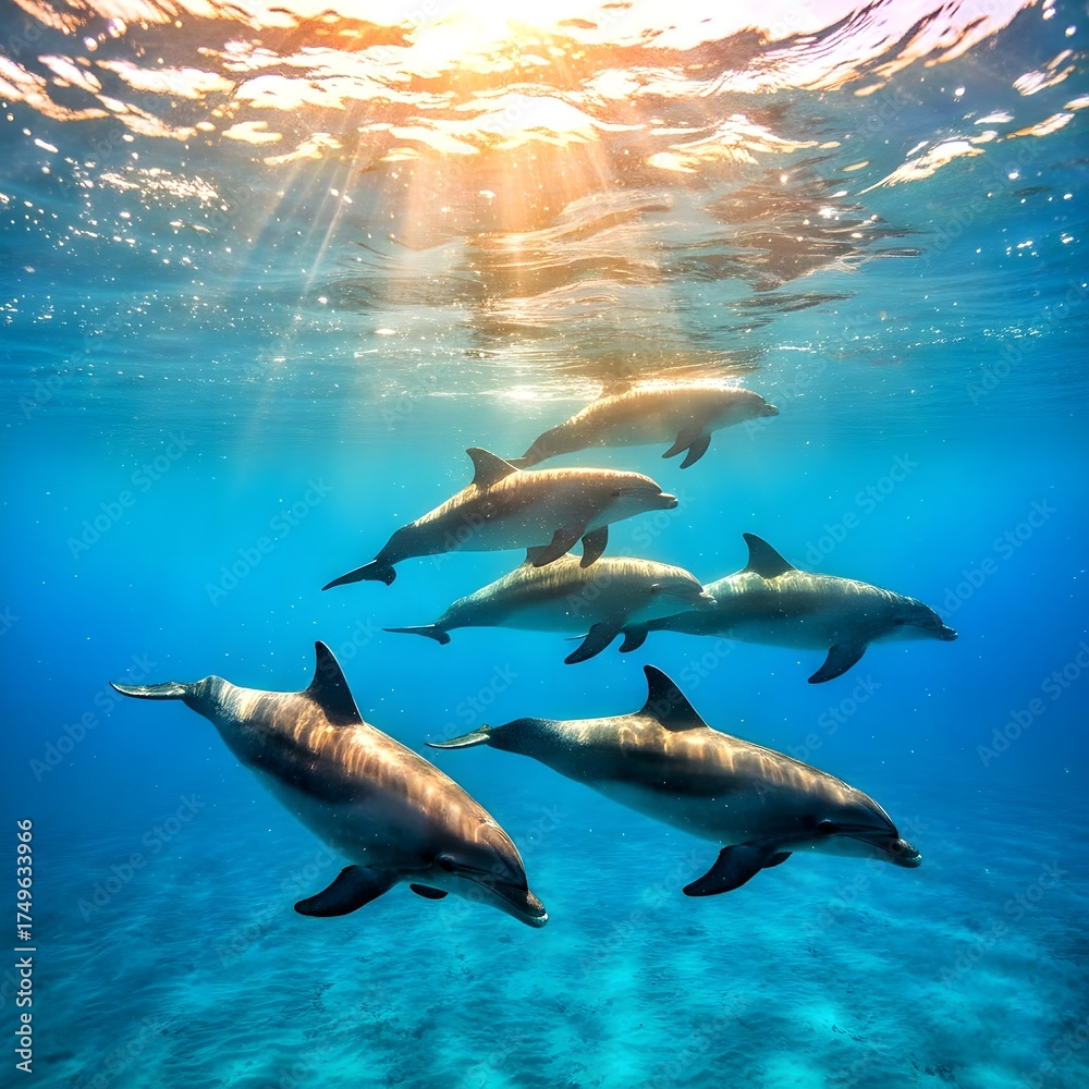 Fototapeta premium A stunning underwater landscape with a variety of healthy and colorful coral reefs. Inhabited by a variety of tropical fish species swimming swiftly, creating a vibrant ecosystem.