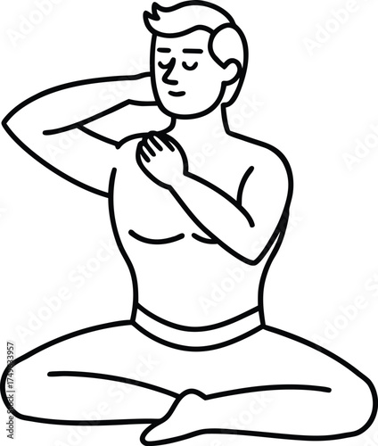 man doing deep breathing exercise outline.
