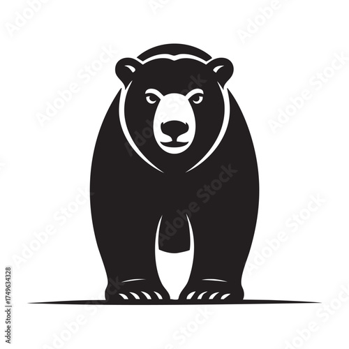 Friendly Bear Front View Vector Logo Icon Black and White
