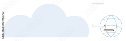 Soft blue cloud with lines and a globe representing data movement and global networking. Ideal for themes thumbs up technology, connectivity, cloud computing, internet, digital transformation