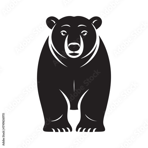 Calm Front-Facing Bear Vector Logo Icon Black and White
