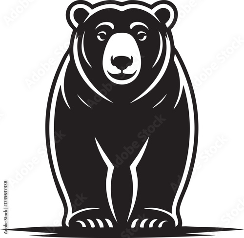 Friendly Upright Bear Vector Logo  Simple Black and White Mascot