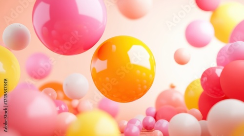 Abstract Composition of Colorful Spheres on a Pastel Background, Modern Design Element