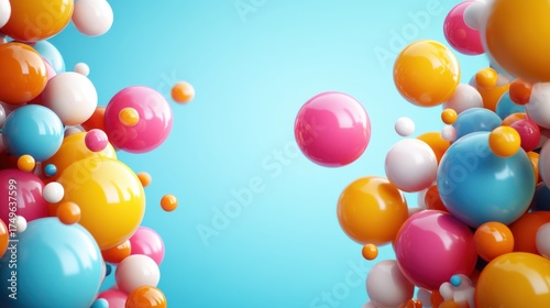 Colorful Balloons Floating on a Light Blue Background, Celebration and Party Concept