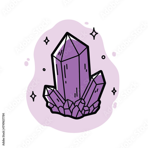 Purple Crystal Cluster Illustration - Gemstone, Healing, Magic, Spirituality, Astrology