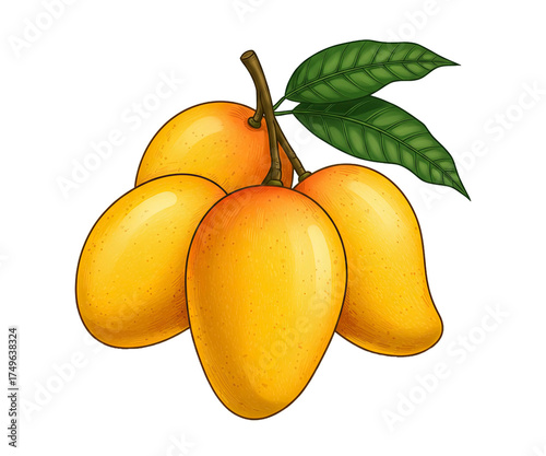 Ripe Mangoes on a Branch with Leaves Clip art Perfect Tropical Fruit transparent png 