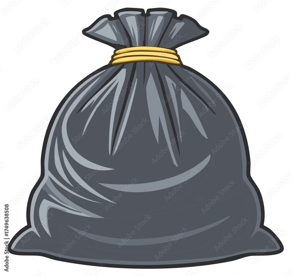 Naklejka premium Tied Plastic Trash Bag Illustration, Garbage Waste Sack, Environmental Issues, Pollution