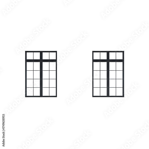 3d icon of two identical windows with grid pattern, isolated on transparent background