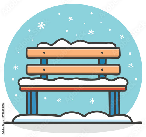 Snowy Park Bench in Winter Scene