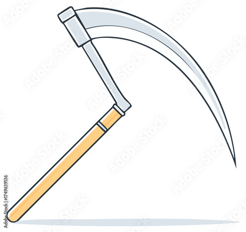 Cartoon illustration of a scythe isolated on white background