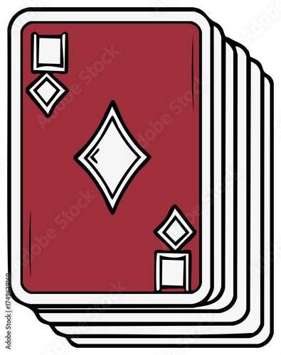 Stacked playing cards with prominent red diamond suit illustration, perfect for gaming concepts