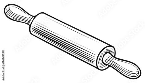Rolling Pin Illustration Hand Drawn Style for Baking Kitchen Utensil Dough Preparation