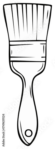 Black and white illustration of a flat paint brush with a hole in the handle