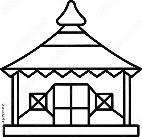 wellness retreat hut outline vector on transparent.