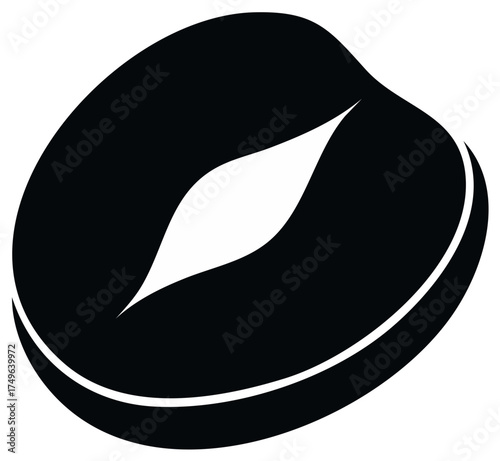 Black silhouette of a compass needle pointing forward with a circular outline