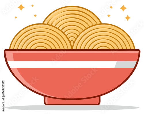 Stylized Bowl of Noodles Illustration with Festive Sparkles for Food Blog or Asian Cuisine