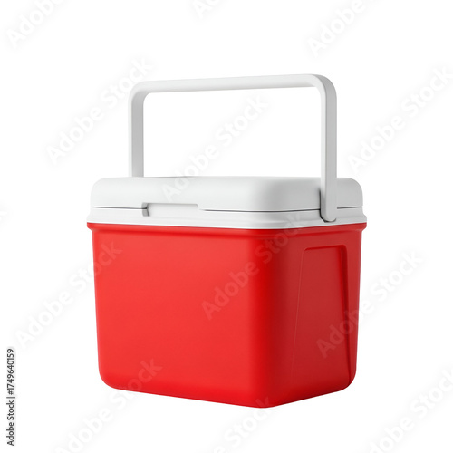 Slika na platnu 3d icon of red portable cooler box with white lid and handle, isolated on transp