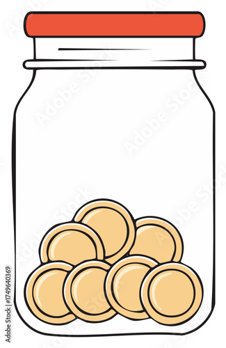 Jar of Coins Illustration: Simple Financial Savings Graphic Element, Glass Jar with Gold Currency