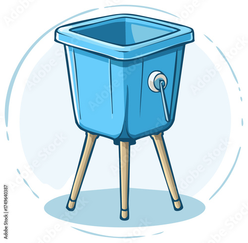 Cartoon Blue Ice Chest on Legs with Tap, Cool Box on Stand, Cooler, Beverage Storage