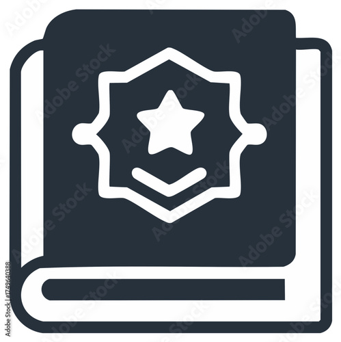 Law book with star icon vector illustration depicting legal authority or judicial system in monochrome