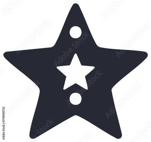 Dark grey stylized star shape with a white inner star and two white dots